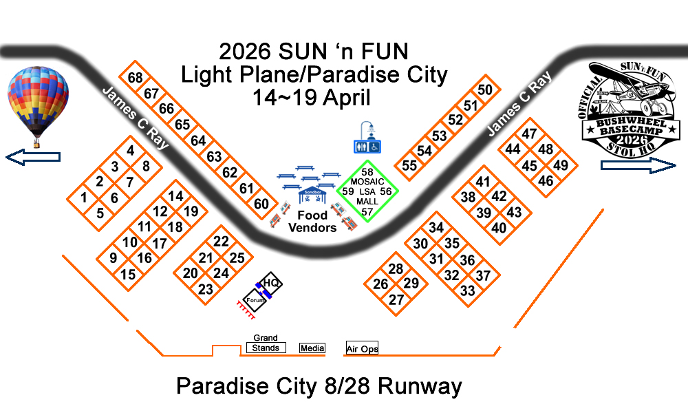 2026 SUN 'n FUN Light Planes/Paradise City Map